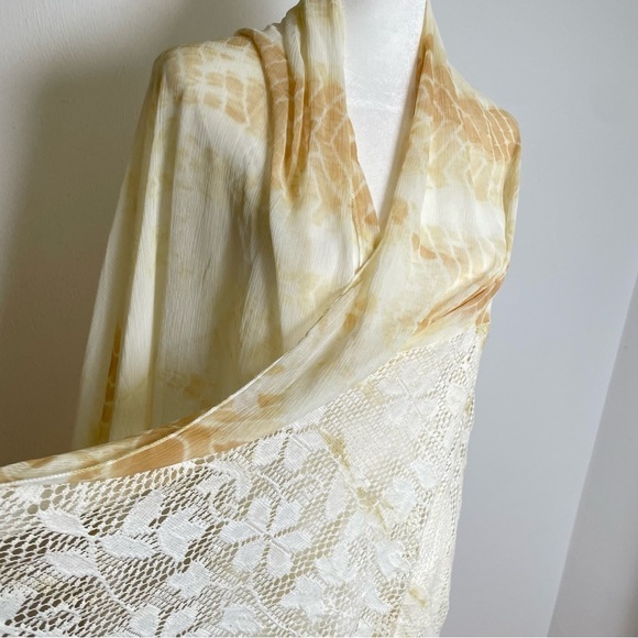 Boho Ethereal Fairy Sheer Tie Dye Floral Lace Crocheted Beach Scarf Wrap Shawl - Picture 10 of 15